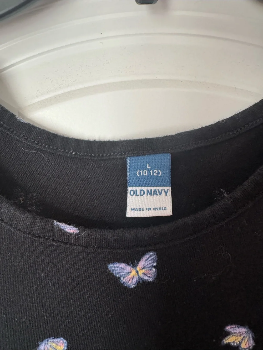 Old Navy Black Tiered Dress with Blue & White Butterfly Print
